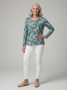 Chico's Teal & Navy Paisley Knit Top